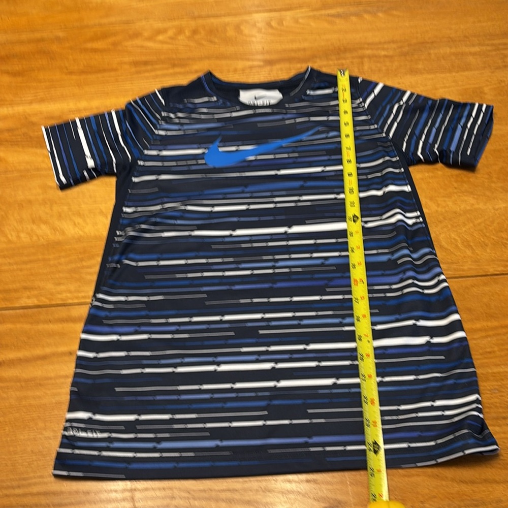 Three piece Boys Nike Black Tights with Black Sweatshirt & Blue Striped Top - Picture 7 of 11